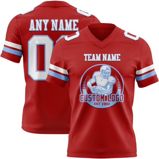 Custom Red White-Light Blue Mesh Authentic Football Jersey - Sky-Custom