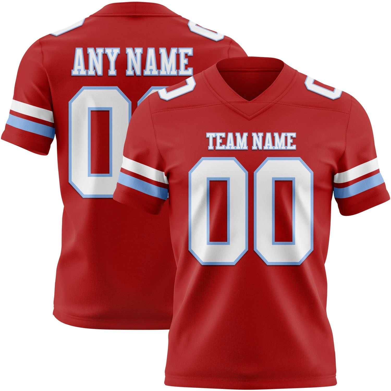 Custom Red White-Light Blue Mesh Authentic Football Jersey - Sky-Custom