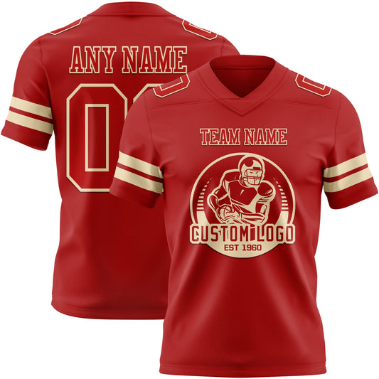 Custom Red Cream Mesh Authentic Football Jersey - Sky-Custom