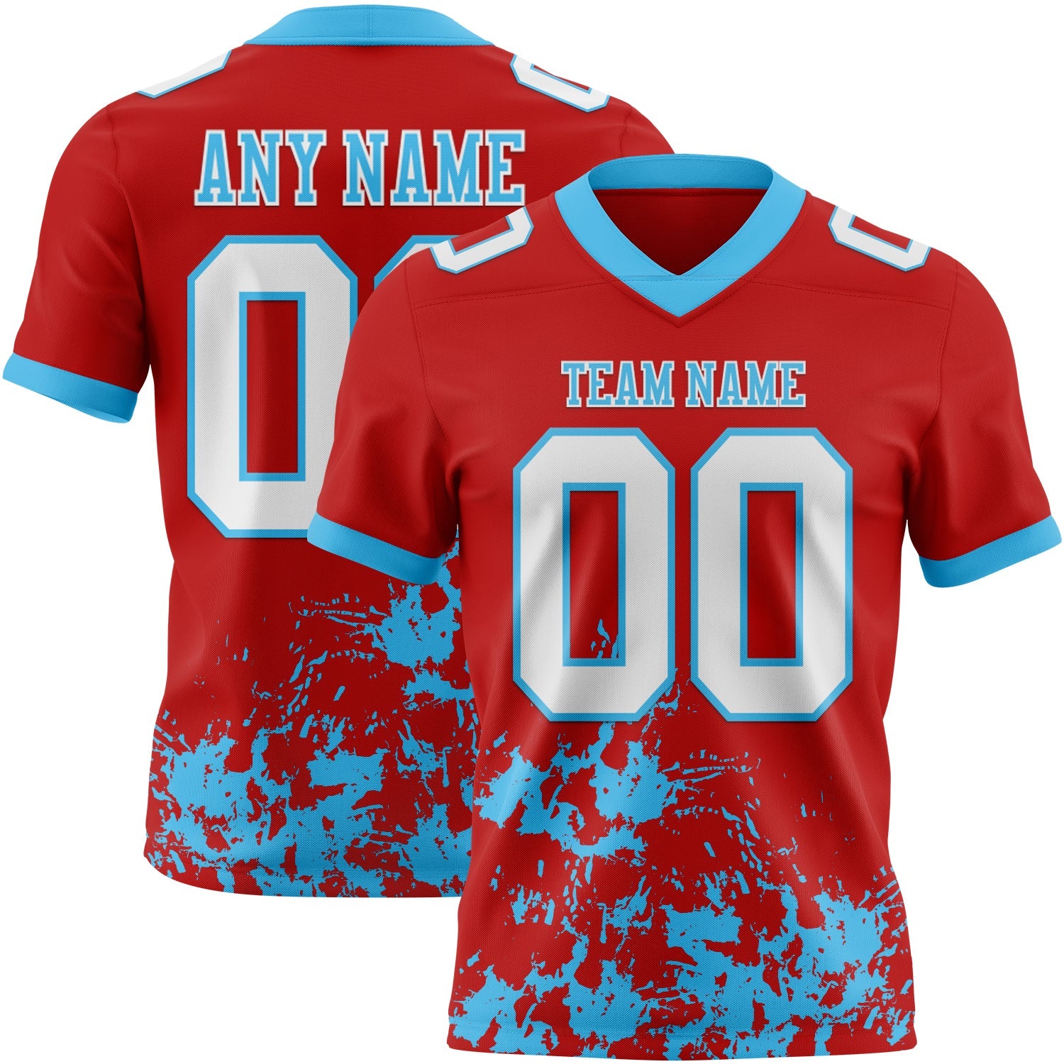 Custom Red White-Sky Blue Splash Mesh Authentic Football Jersey - Sky-Custom