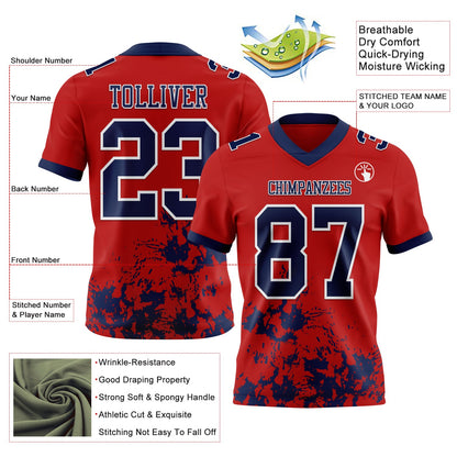 Custom Red Navy-White Splash Mesh Authentic Football Jersey - Sky-Custom