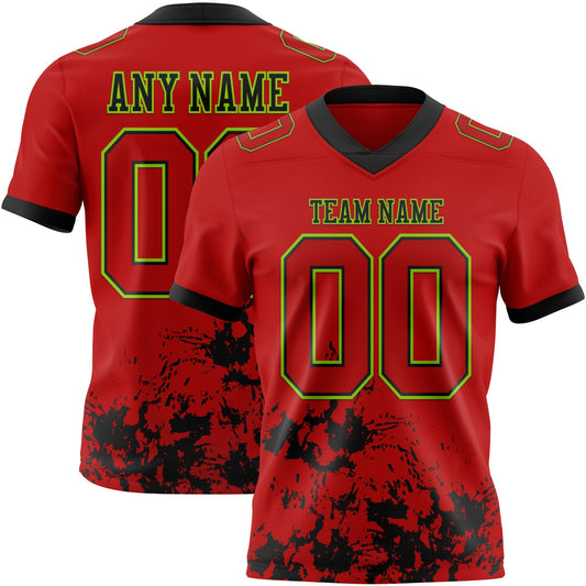Custom Red Black-Neon Green Splash Mesh Authentic Football Jersey - Sky-Custom