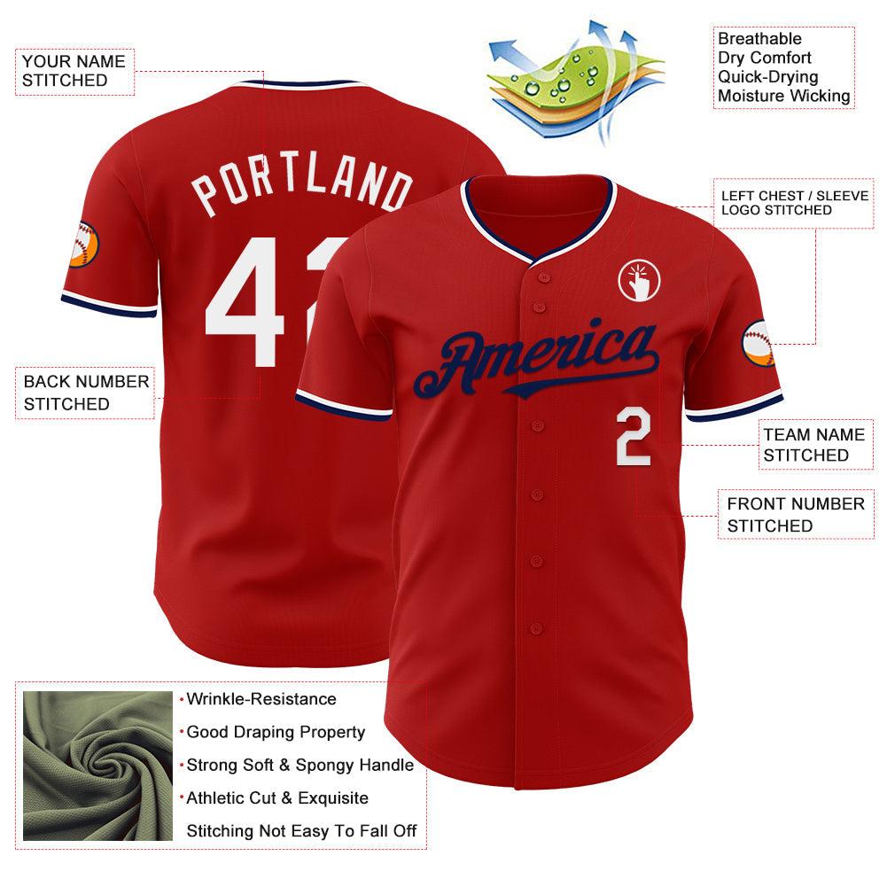Custom Red White-Navy Authentic Baseball Jersey - Sky-Custom