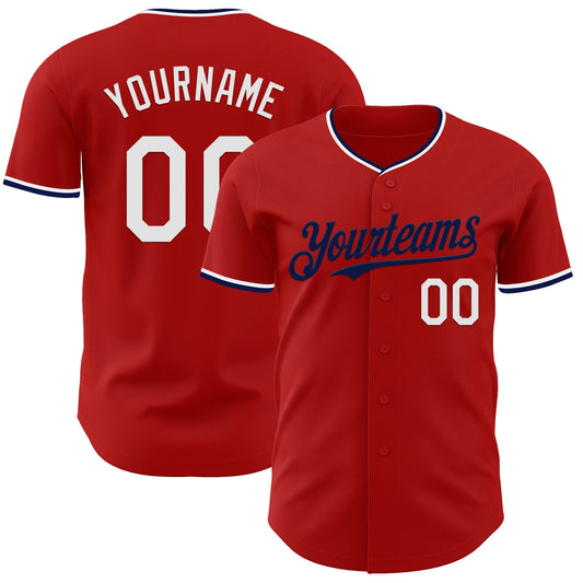 Custom Red White-Navy Authentic Baseball Jersey - Sky-Custom