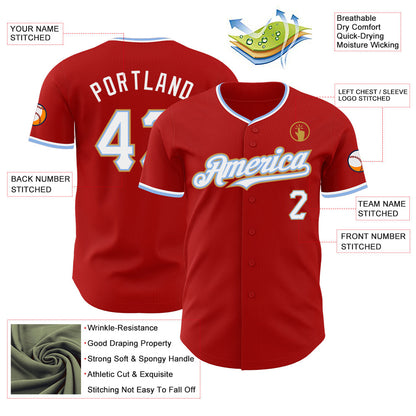 Custom Red White Light Blue-Old Gold Authentic Baseball Jersey - Sky-Custom
