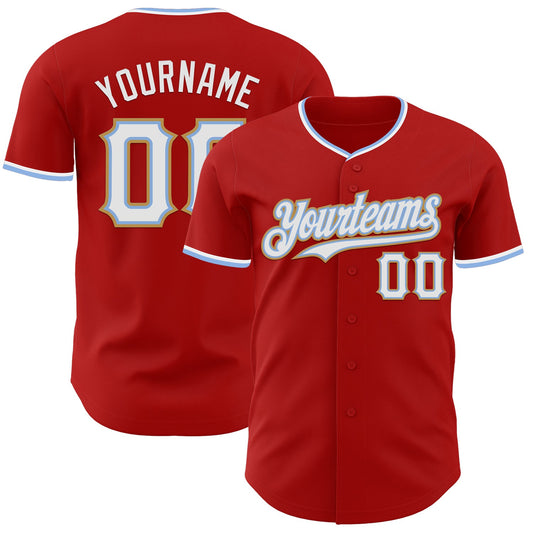 Custom Red White Light Blue-Old Gold Authentic Baseball Jersey - Sky-Custom