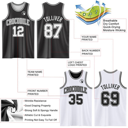 Custom Reversible Black White Double Side Sublimation Basketball Suit Jersey - Sky-Custom