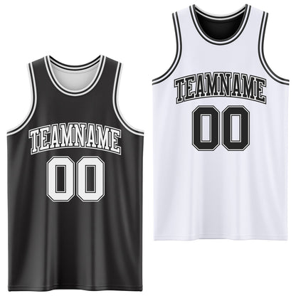 Custom Reversible Black White Double Side Sublimation Basketball Suit Jersey - Sky-Custom