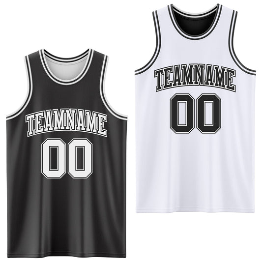 Custom Reversible Black White Double Side Sublimation Basketball Suit Jersey - Sky-Custom