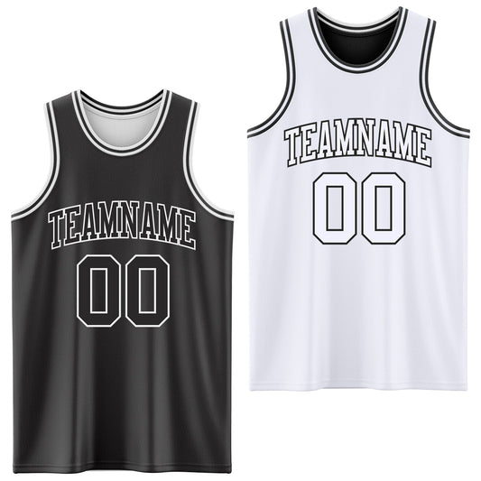 Custom Reversible Black White Double Side Sublimation Basketball Suit Jersey - Sky-Custom