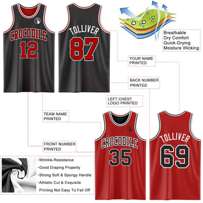 Custom Reversible Black Red-White Double Side Sublimation Basketball Suit Jersey - Sky-Custom