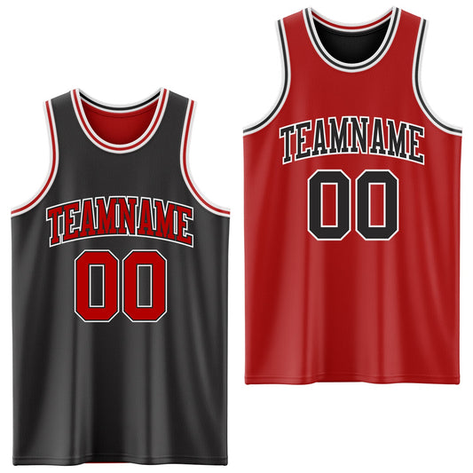 Custom Reversible Black Red-White Double Side Sublimation Basketball Suit Jersey - Sky-Custom