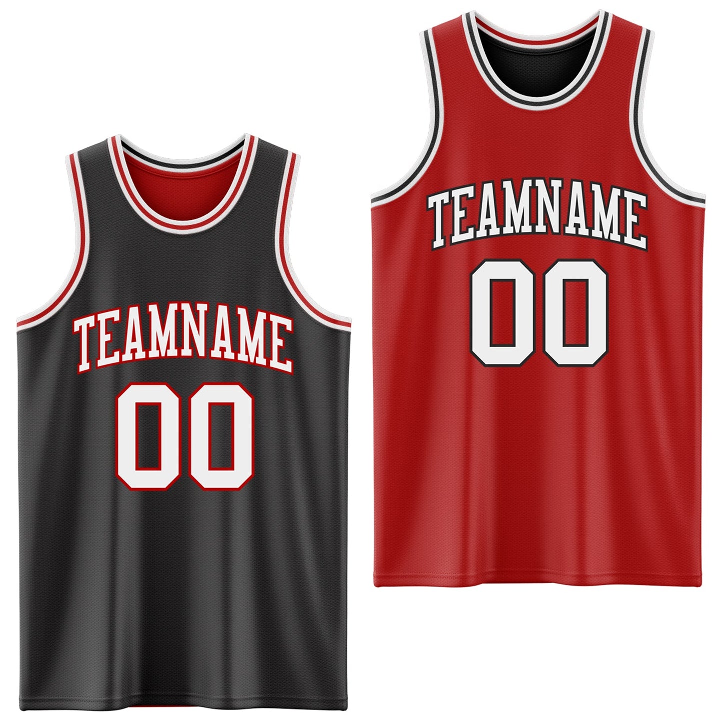 Custom Reversible Black White-Red Double Side Sublimation Basketball Suit Jersey - Sky-Custom