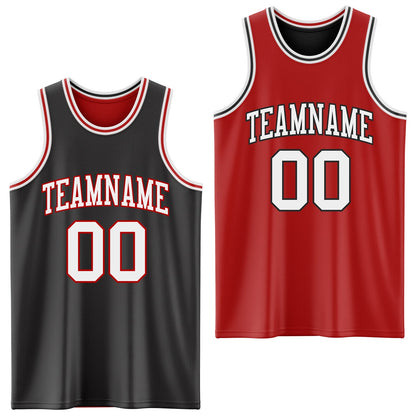 Custom Reversible Black White-Red Double Side Sublimation Basketball Suit Jersey - Sky-Custom