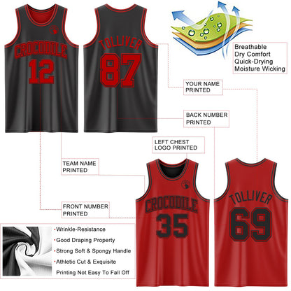 Custom Reversible Black Red Double Side Sublimation Basketball Suit Jersey - Sky-Custom