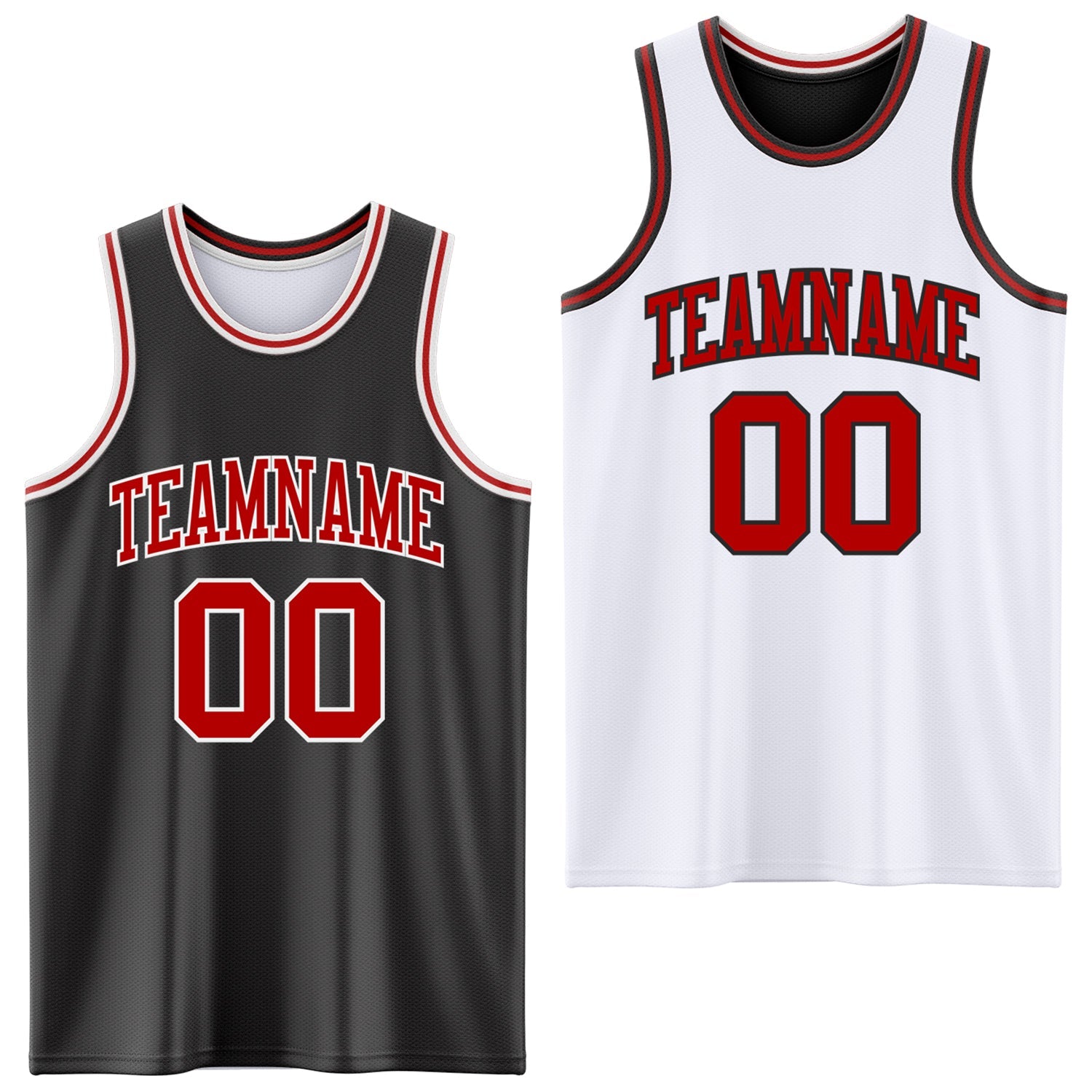 Custom Reversible Black Red-White Double Side Sublimation Basketball Suit Jersey - Sky-Custom