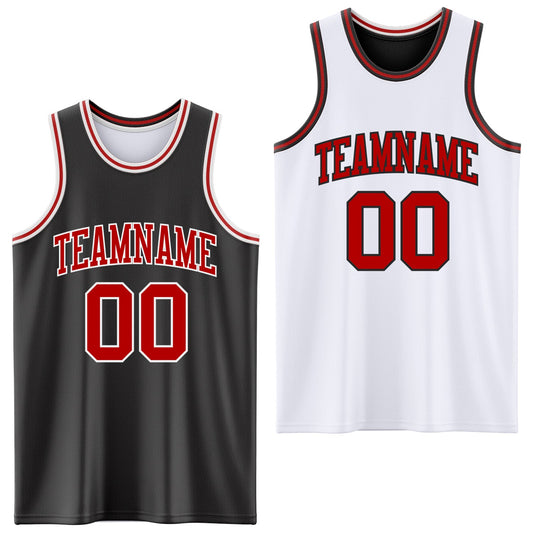 Custom Reversible Black Red-White Double Side Sublimation Basketball Suit Jersey - Sky-Custom
