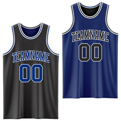 Custom Reversible Black Royal-White Double Side Sublimation Basketball Suit Jersey - Sky-Custom