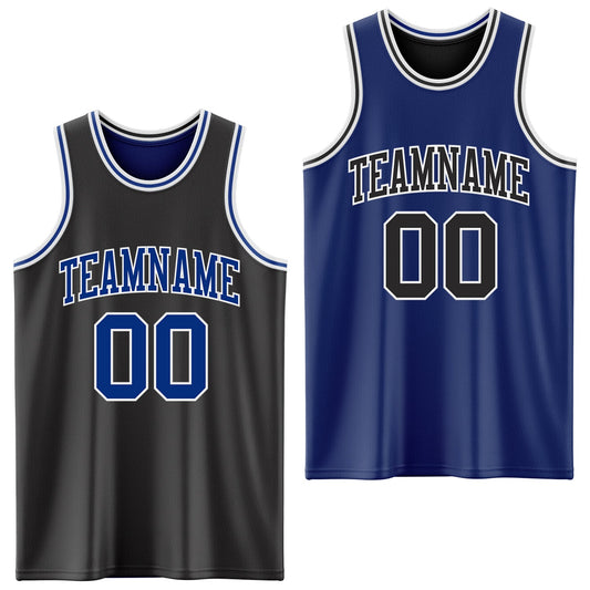 Custom Reversible Black Royal-White Double Side Sublimation Basketball Suit Jersey - Sky-Custom