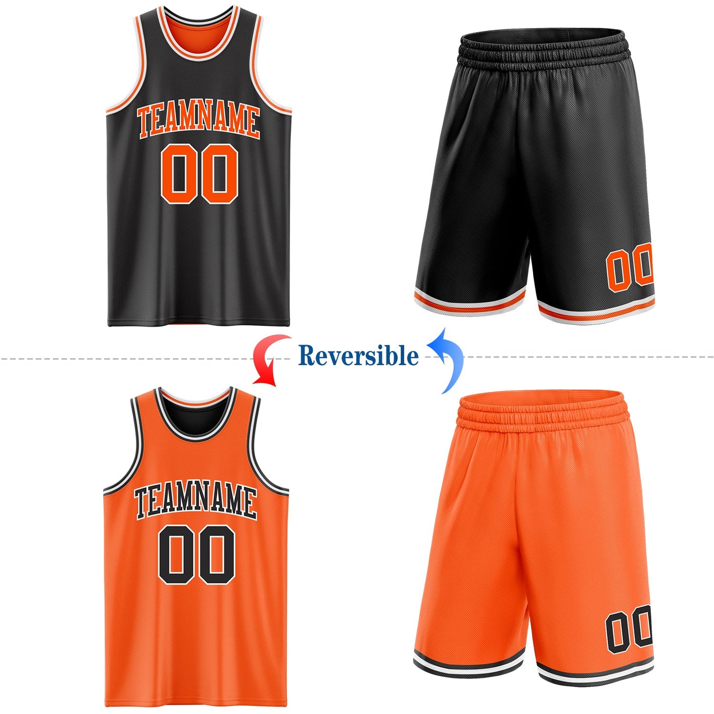 Custom Reversible Black Orange-White Double Side Sublimation Basketball Suit Jersey - Sky-Custom