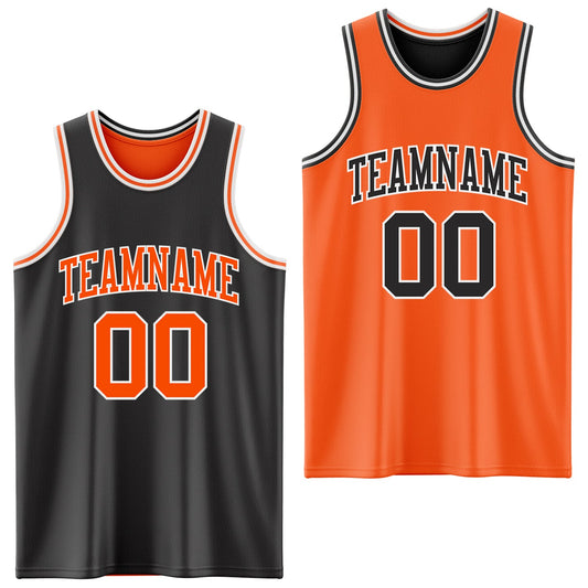 Custom Reversible Black Orange-White Double Side Sublimation Basketball Suit Jersey - Sky-Custom