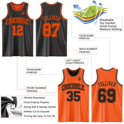 Custom Reversible Black Orange Double Side Sublimation Basketball Suit Jersey - Sky-Custom