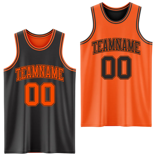 Custom Reversible Black Orange Double Side Sublimation Basketball Suit Jersey - Sky-Custom