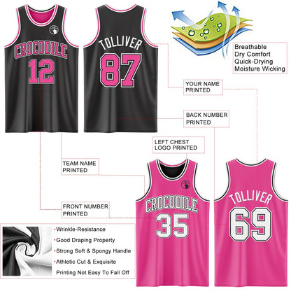 Custom Reversible Black Pink-White Double Side Sublimation Basketball Suit Jersey - Sky-Custom