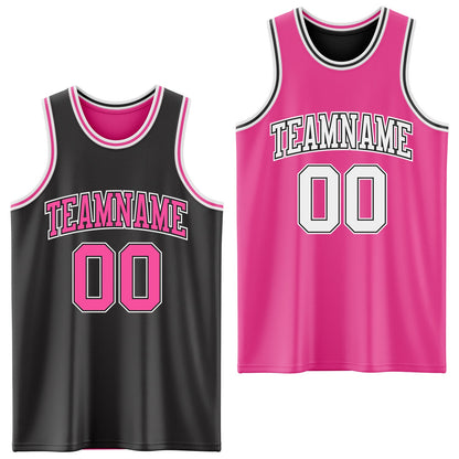 Custom Reversible Black Pink-White Double Side Sublimation Basketball Suit Jersey - Sky-Custom