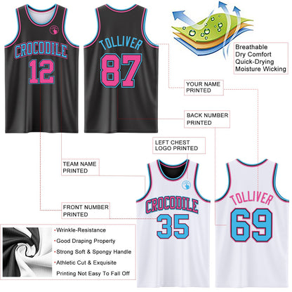 Custom Reversible Black Pink-Sky Blue Double Side Sublimation Basketball Suit Jersey - Sky-Custom