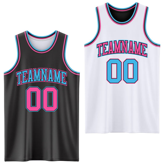 Custom Reversible Black Pink-Sky Blue Double Side Sublimation Basketball Suit Jersey - Sky-Custom