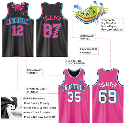 Custom Reversible Black Pink-Sky Blue Double Side Sublimation Basketball Suit Jersey - Sky-Custom