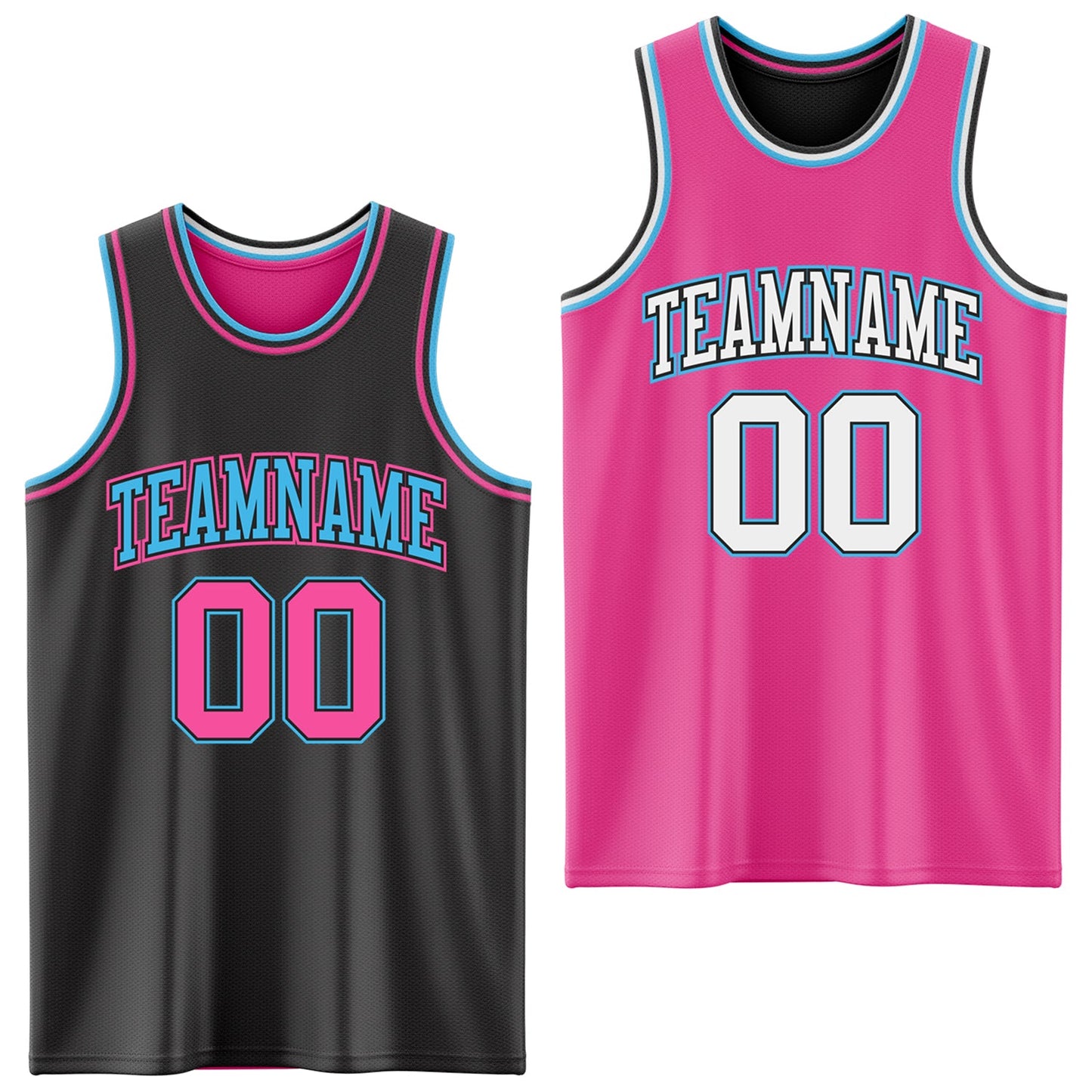 Custom Reversible Black Pink-Sky Blue Double Side Sublimation Basketball Suit Jersey - Sky-Custom