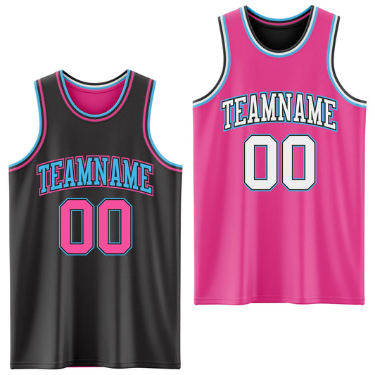Custom Reversible Black Pink-Sky Blue Double Side Sublimation Basketball Suit Jersey - Sky-Custom