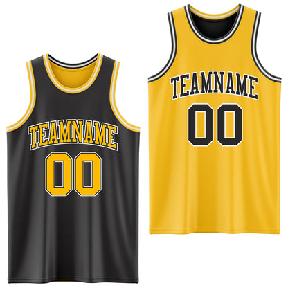 Custom Reversible Black Gold-White Double Side Sublimation Basketball Suit Jersey - Sky-Custom
