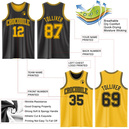 Custom Reversible Black Gold Double Side Sublimation Basketball Suit Jersey - Sky-Custom