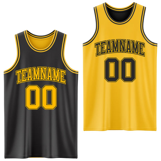 Custom Reversible Black Gold Double Side Sublimation Basketball Suit Jersey - Sky-Custom