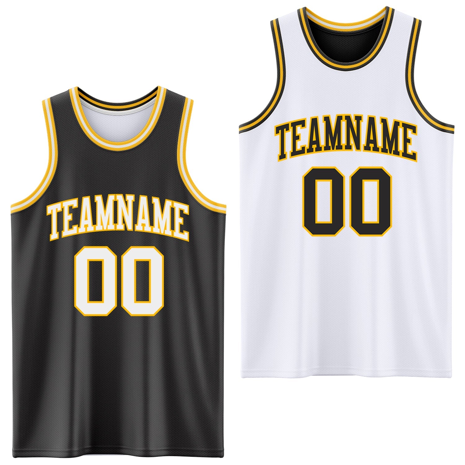 Custom Reversible Black White-Gold Double Side Sublimation Basketball Suit Jersey - Sky-Custom