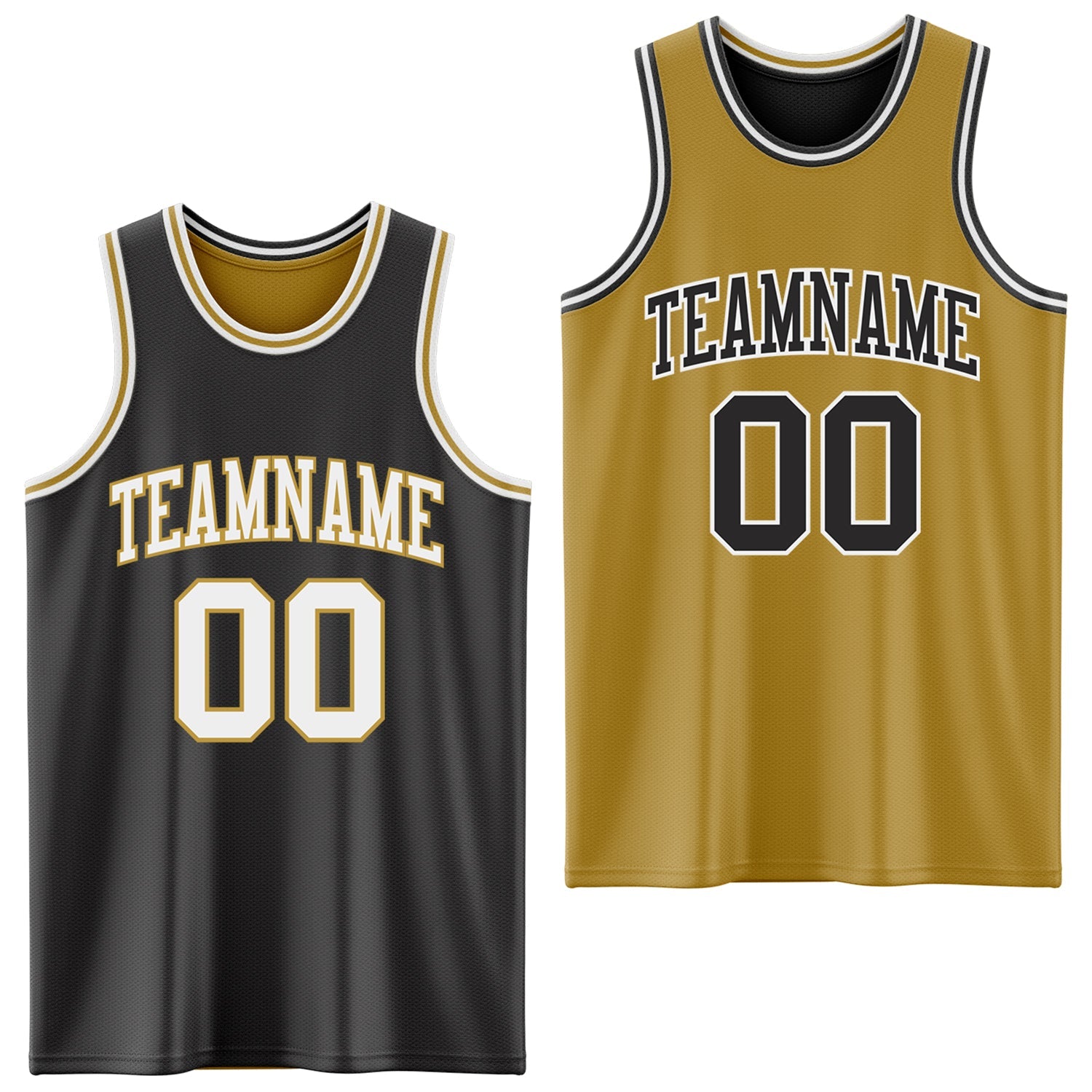 Custom Reversible Black White-Old Gold Double Side Sublimation Basketball Suit Jersey - Sky-Custom