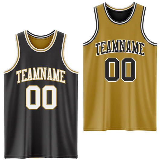 Custom Reversible Black White-Old Gold Double Side Sublimation Basketball Suit Jersey - Sky-Custom