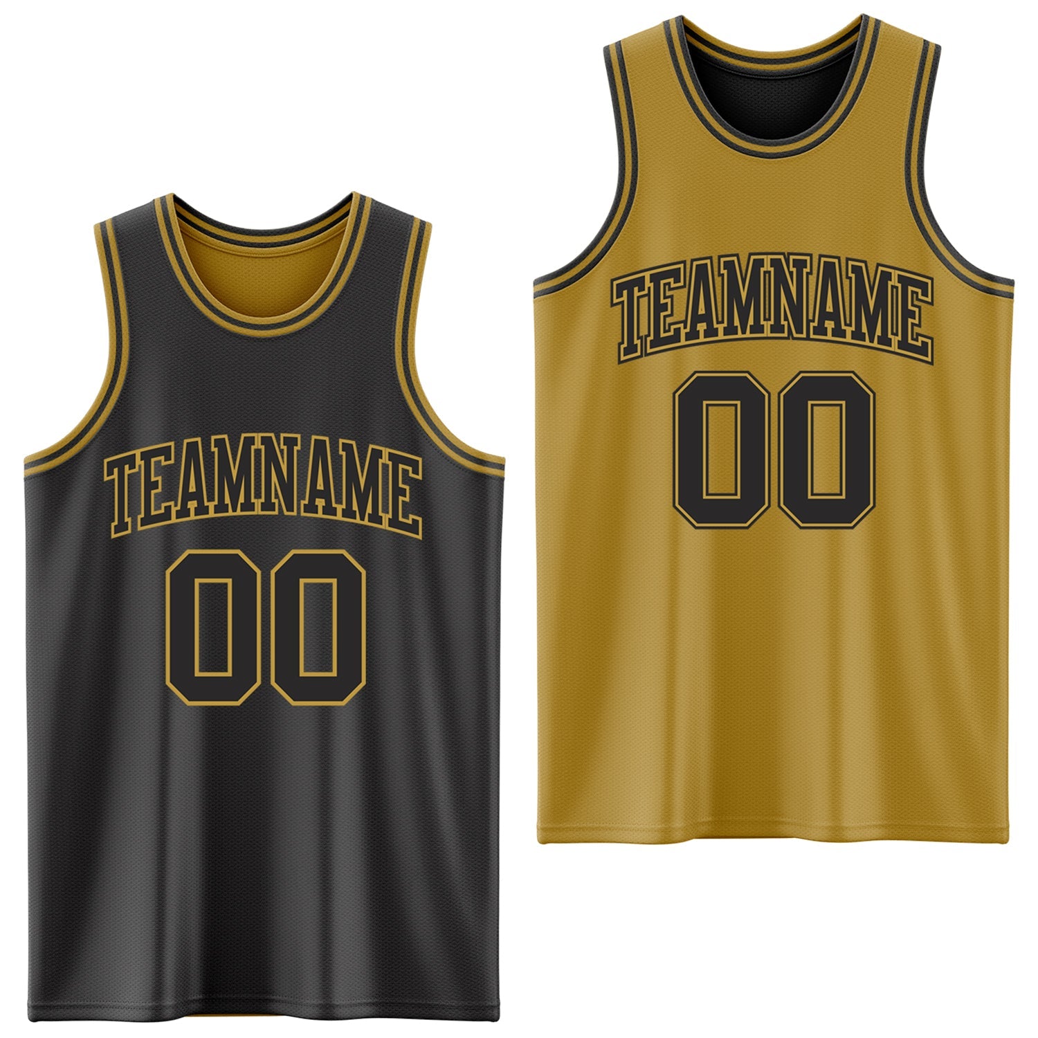 Custom Reversible Black Old Gold Double Side Sublimation Basketball Suit Jersey - Sky-Custom