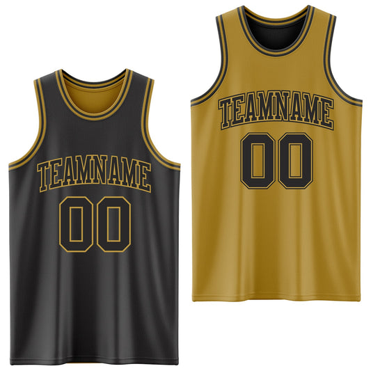 Custom Reversible Black Old Gold Double Side Sublimation Basketball Suit Jersey - Sky-Custom