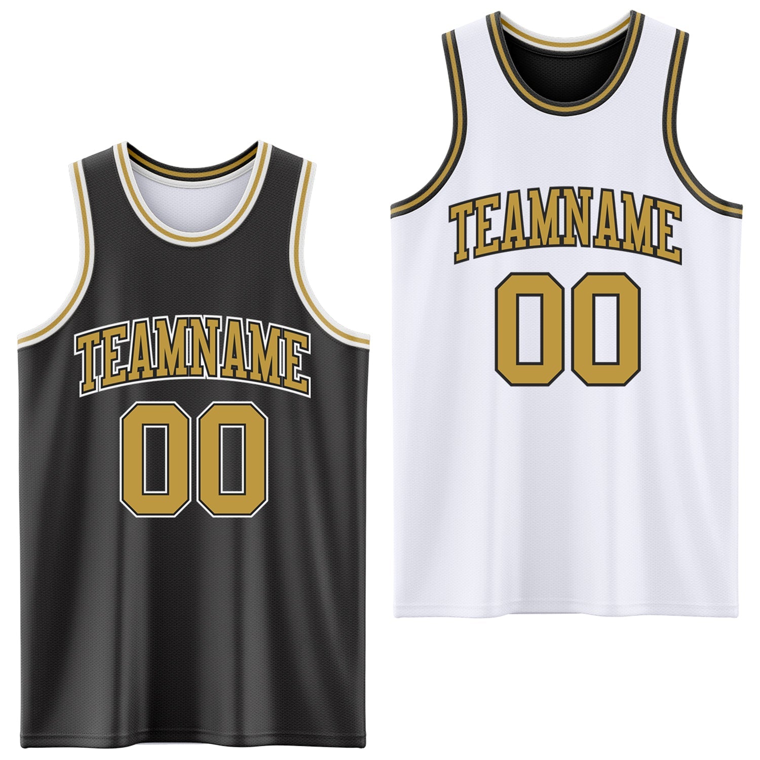 Custom Reversible Black Old Gold-White Double Side Sublimation Basketball Suit Jersey - Sky-Custom