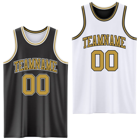 Custom Reversible Black Old Gold-White Double Side Sublimation Basketball Suit Jersey - Sky-Custom