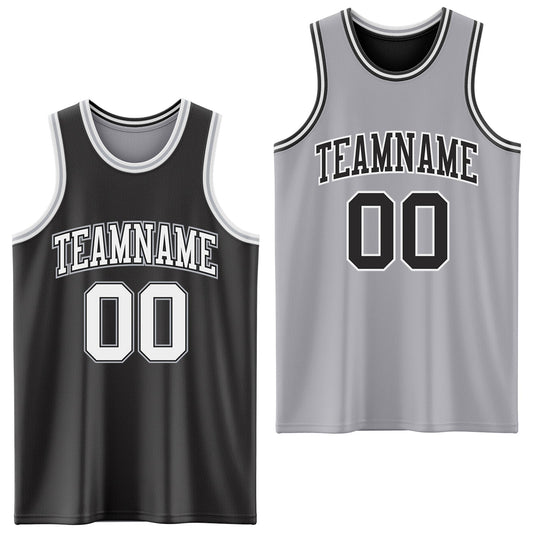 Custom Reversible Black White-Gray Double Side Sublimation Basketball Suit Jersey - Sky-Custom