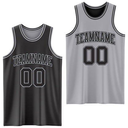 Custom Reversible Black Gray Double Side Sublimation Basketball Suit Jersey - Sky-Custom