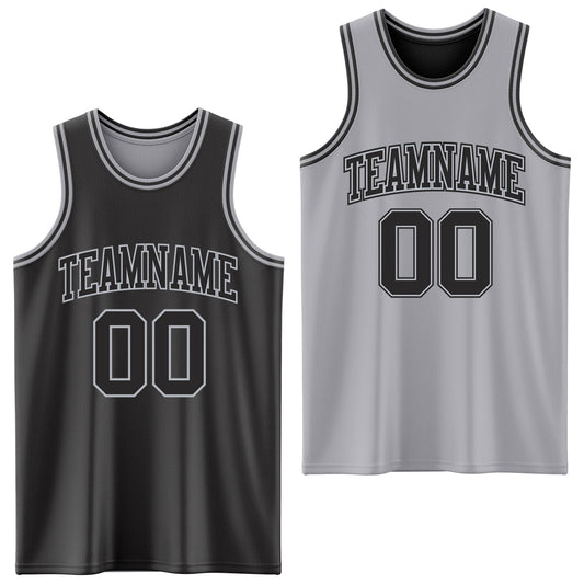 Custom Reversible Black Gray Double Side Sublimation Basketball Suit Jersey - Sky-Custom