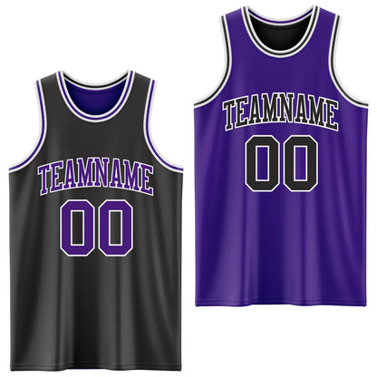 Custom Reversible Black Purple-White Double Side Sublimation Basketball Suit Jersey - Sky-Custom