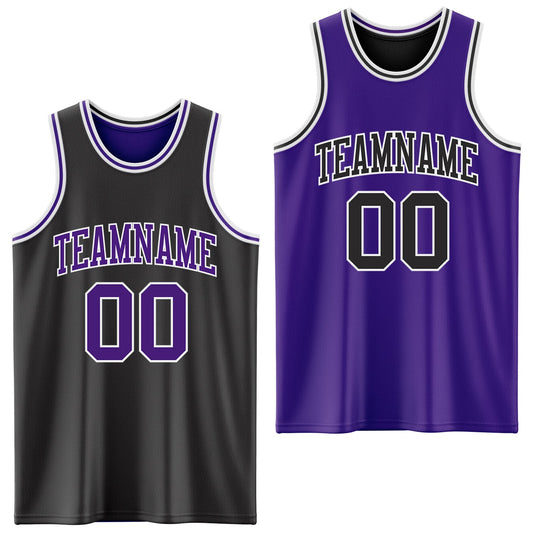 Custom Reversible Black Purple-White Double Side Sublimation Basketball Suit Jersey - Sky-Custom
