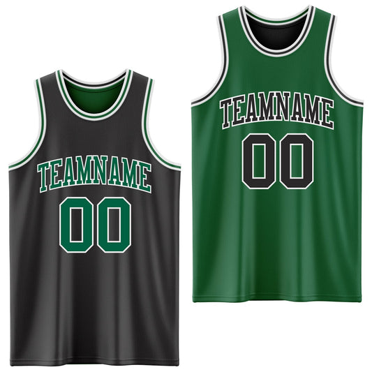 Custom Reversible Black Kelly Green-White Double Side Sublimation Basketball Suit Jersey - Sky-Custom